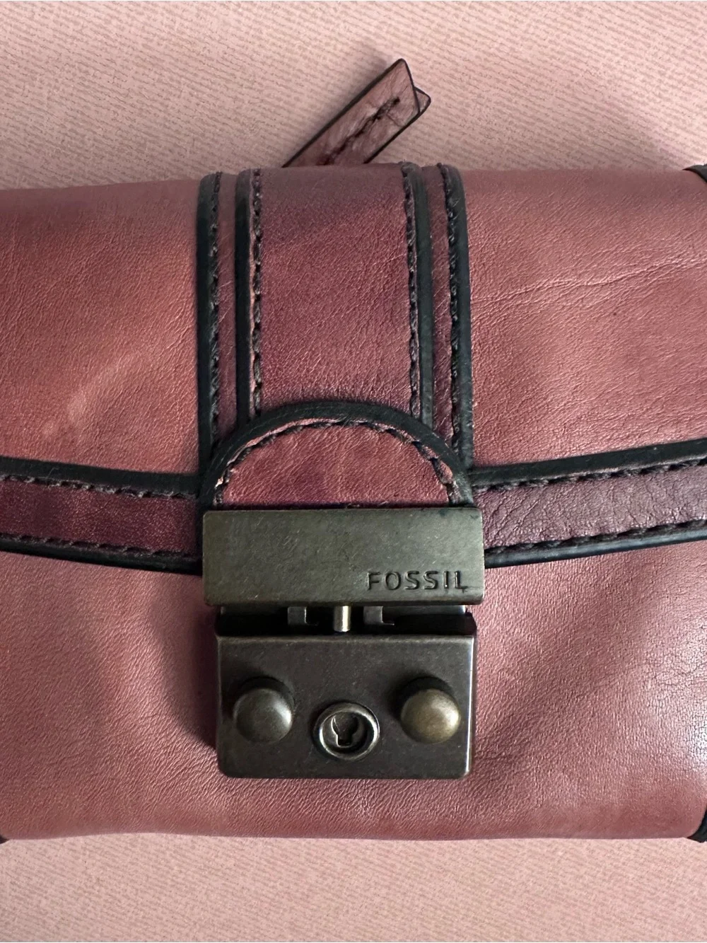Vintage Fossil Reissue VRI Push Lock Two Tone, Leather Clutch Wallet